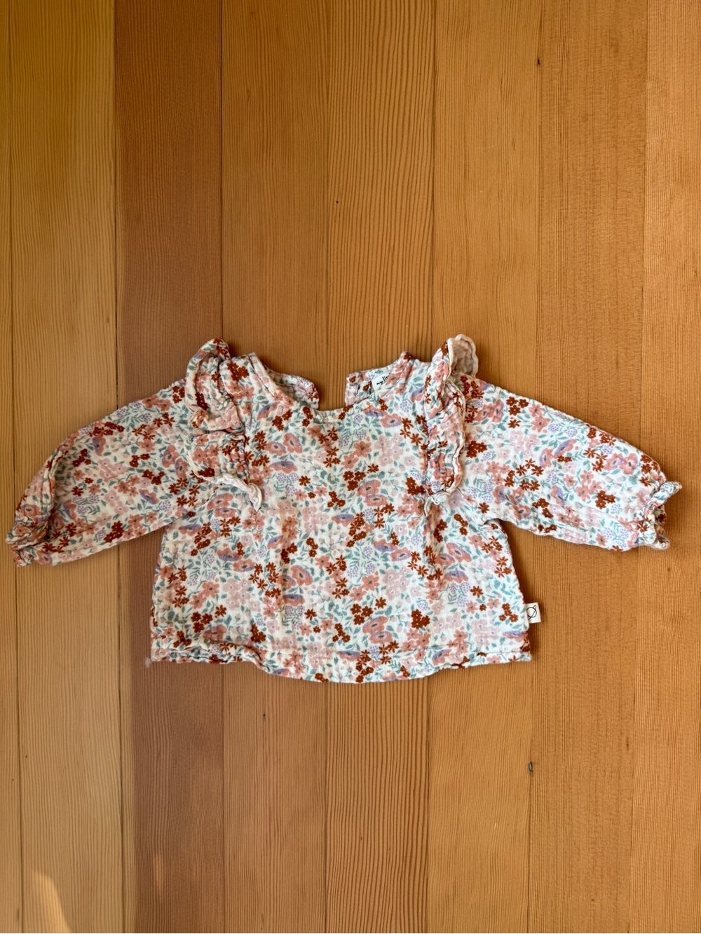 My Little Cozmo Floral Gauze Ruffle Collar Blouse Baby 6M Made in Barcelona